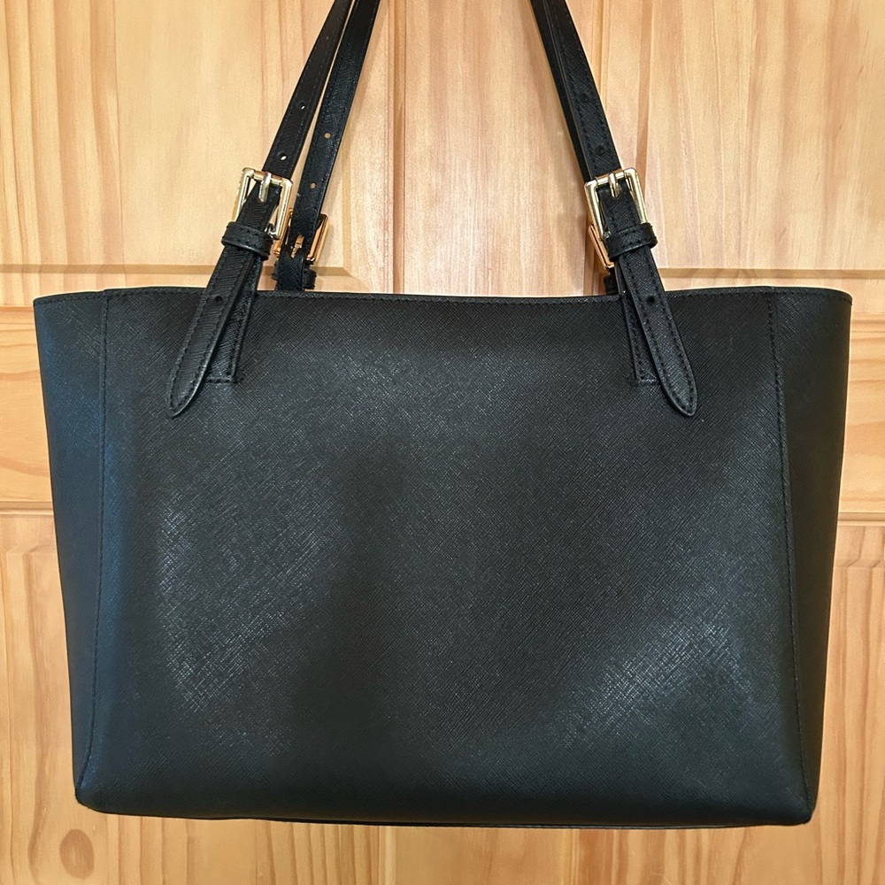 Tory Burch Black Leather Double-Handle Tote with Gold Logo - Picture 4 of 8